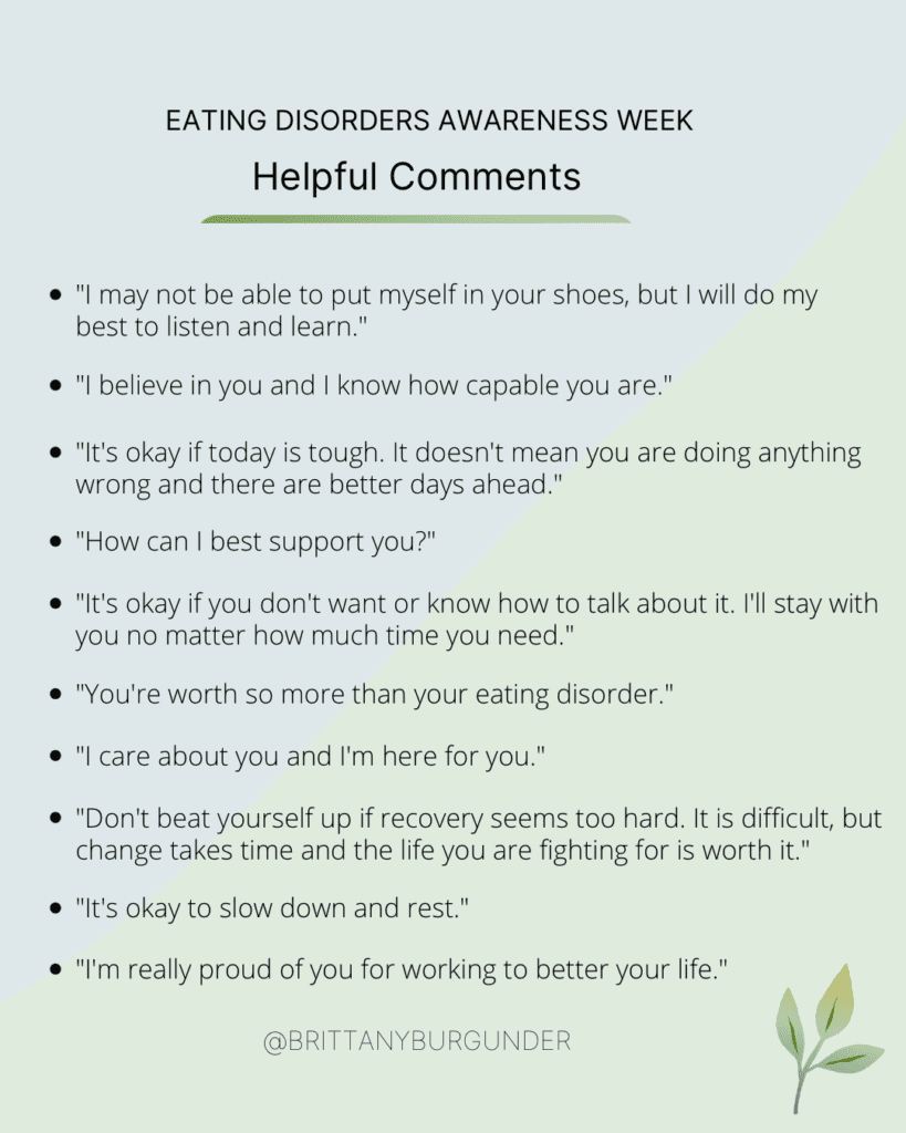 Helpful eating disorder comments