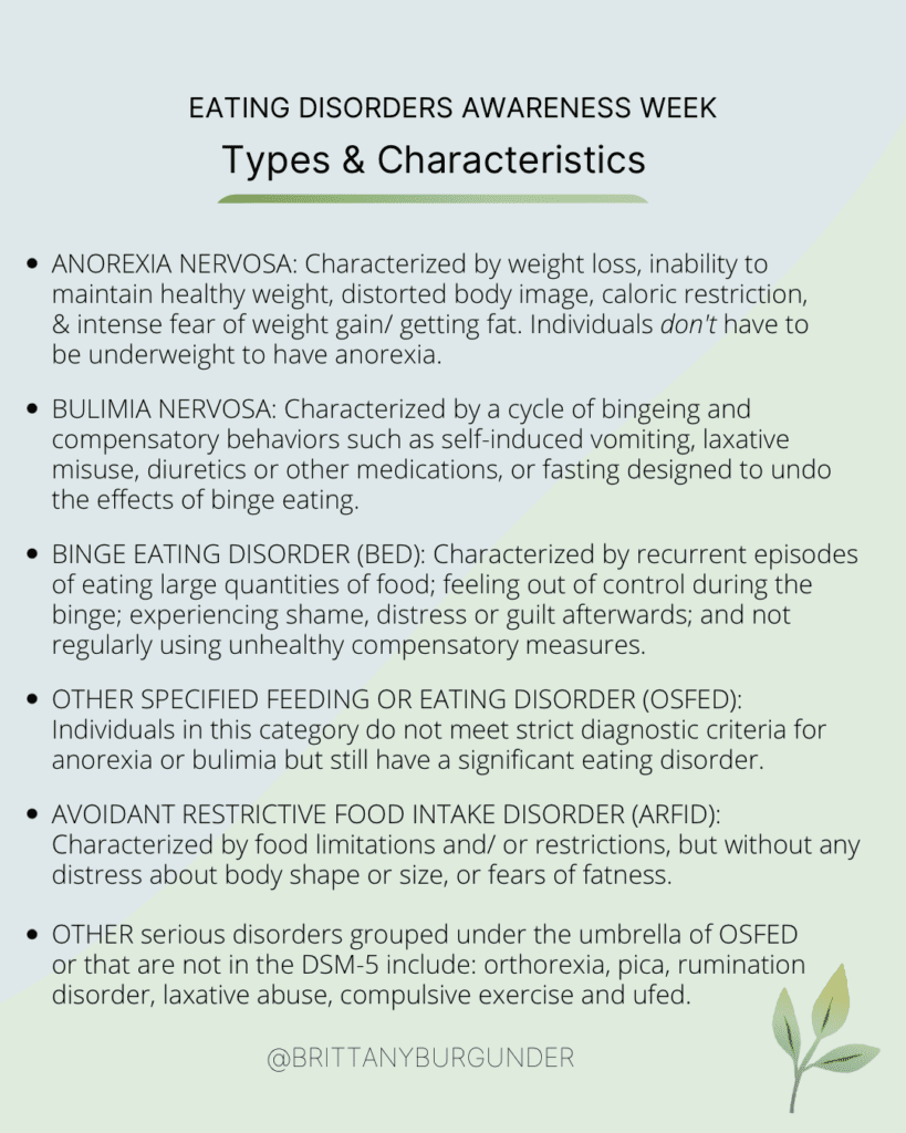 Eating disorder types and characteristics