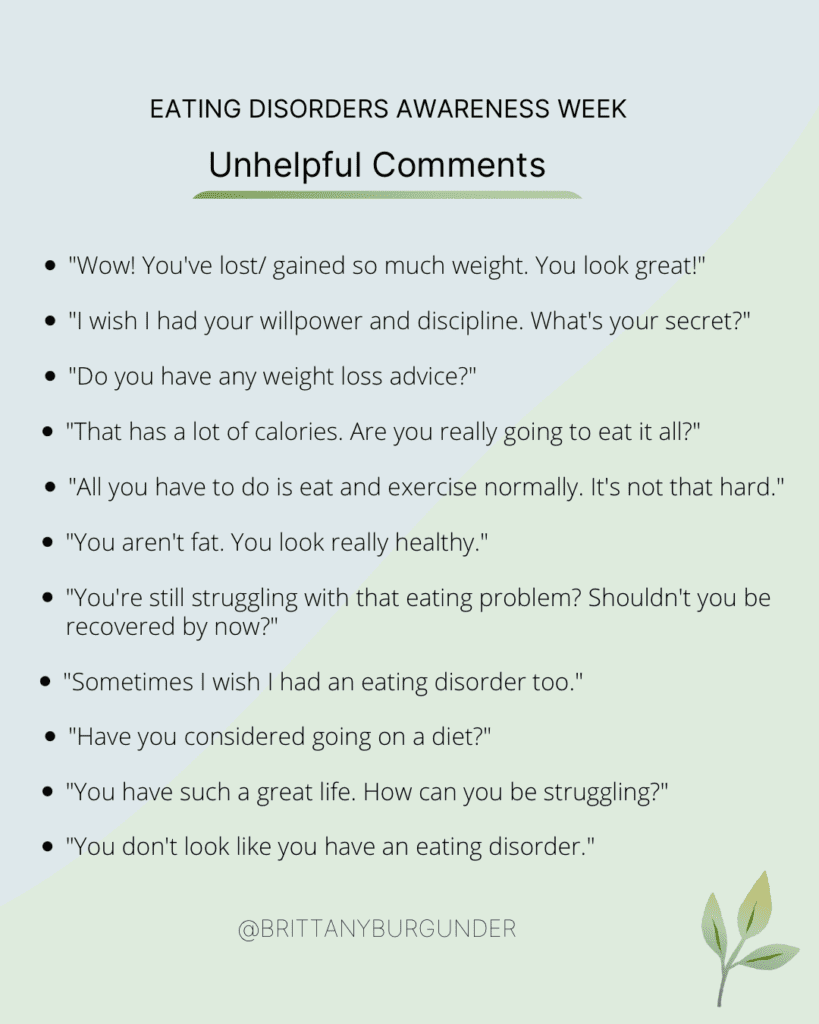 Unhelpful eating disorder comments