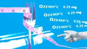 Photo of a tape measure and Ozempic