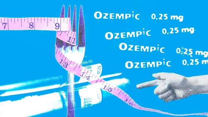 Photo of a tape measure and Ozempic